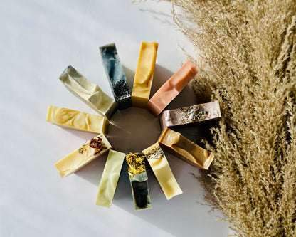 All Natural Soap Bars placed in a circle with top view visible